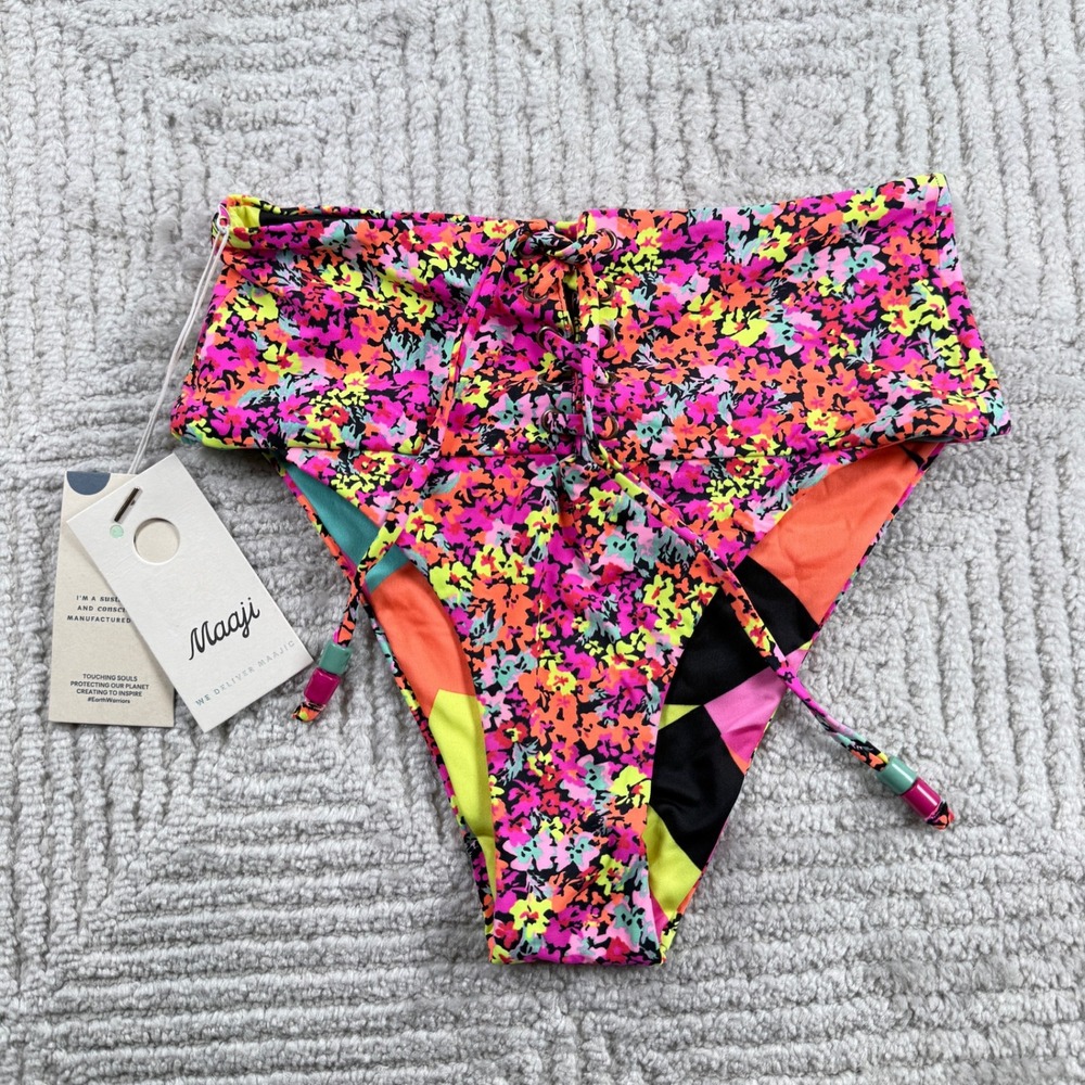 Maaji Reversible High Waisted Bikini Bottom Womens Small Multi Floral NWT Beach